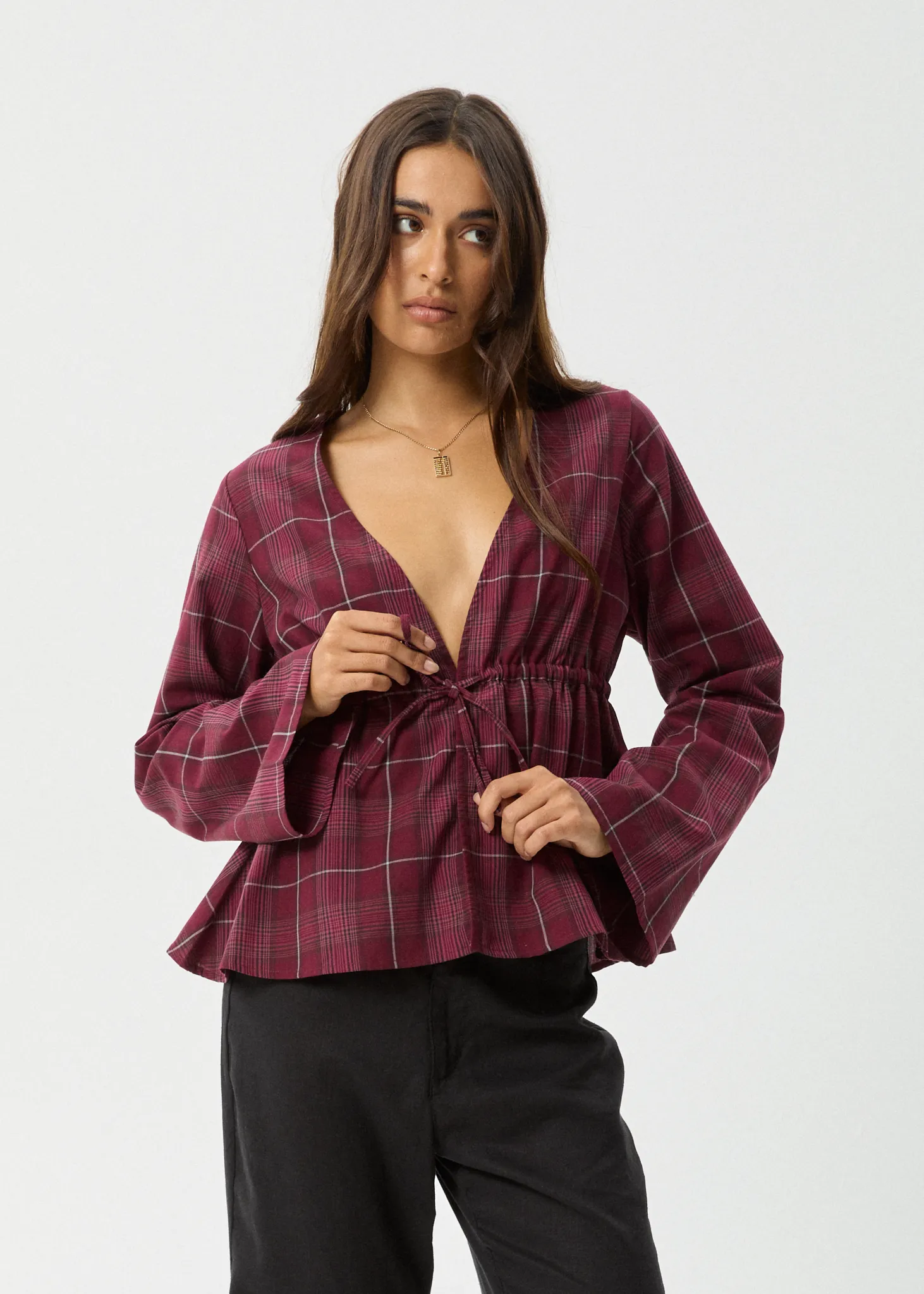 AFENDS Womens Eboni - Tie Top - Port