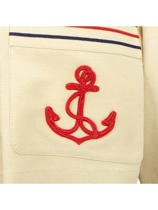 Anchor Applique Cropped Cardigan Beige