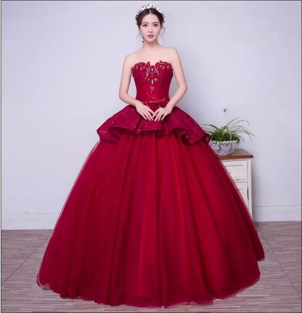 Applique Lace Up Ball Gown Sexy Prom Dress