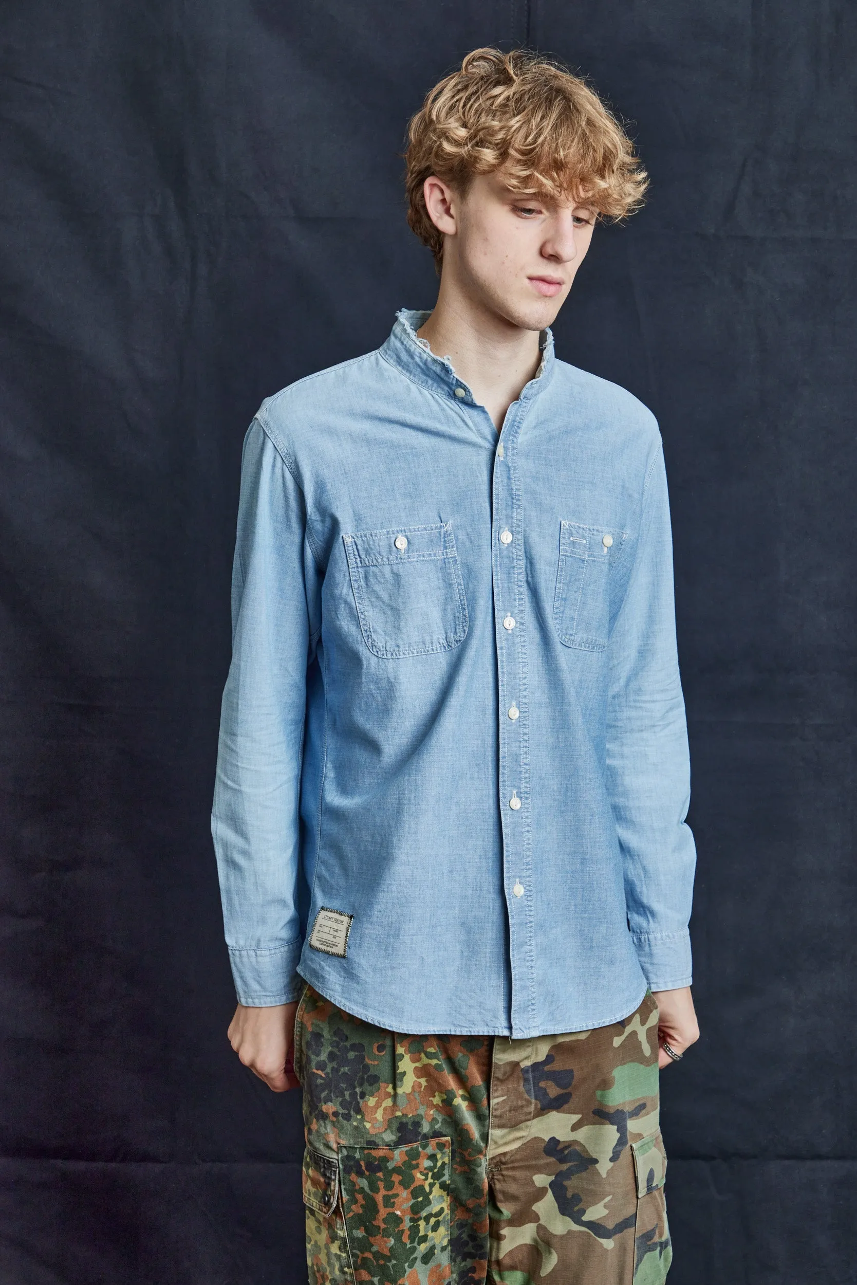 Baby Blue Cut Collar Shirt