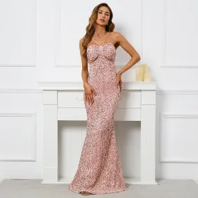 Backless Pink Sequin Dress Sexy Party Evening Dresses Luxury Velvet Stretch Off Shoulder Cocktail Prom Dress