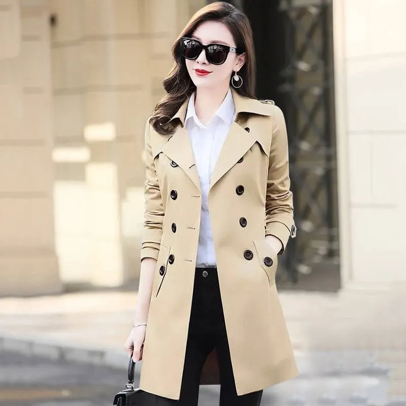 Big Size 6XL Spring Autumn Women Classic Double Breasted Mid-long Trench Coat Female Slim Street Windbreaker Business Outerwear