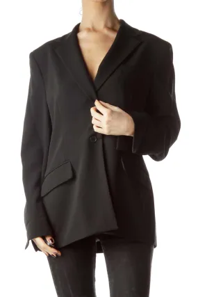 Black Collared Pocketed Cuffed Sleeves Blazer