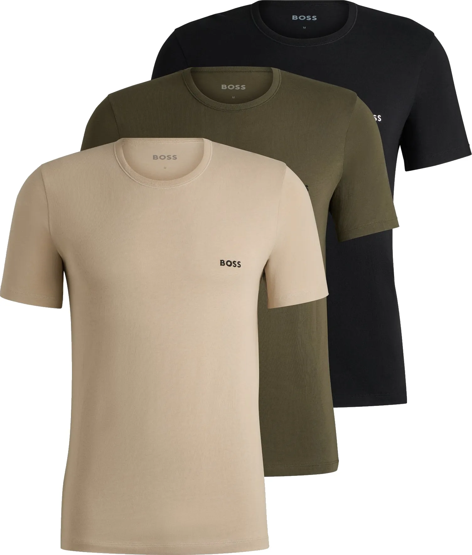 BOSS Men's 3 Pack Classic T-Shirts - Black/Green/ Beige