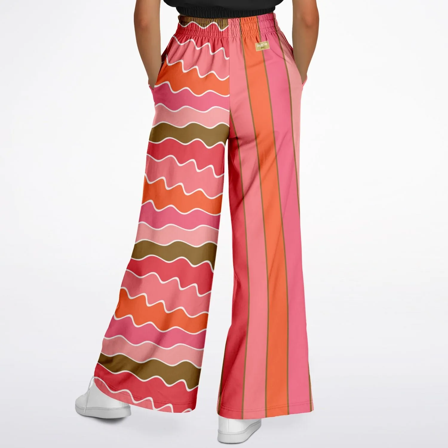 Coral Lipstick Rugby Stripe Eco-Poly Wide Leg Pants