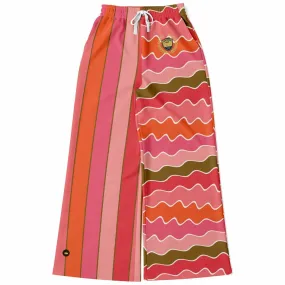 Coral Lipstick Rugby Stripe Eco-Poly Wide Leg Pants