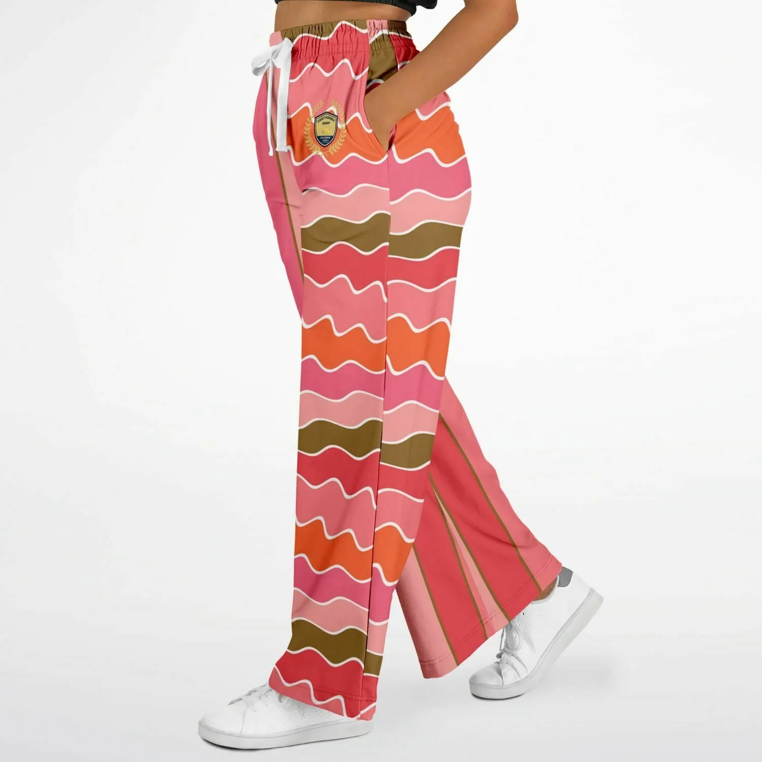 Coral Lipstick Rugby Stripe Eco-Poly Wide Leg Pants