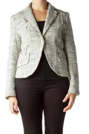 Cream Black Knit Blazer with Flower Buttons