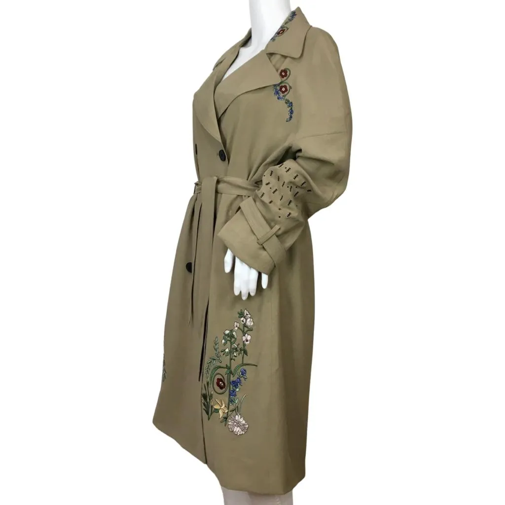 Desigual Women’s Trech Coat Malang Embroidered Details Beige Color Sz 44