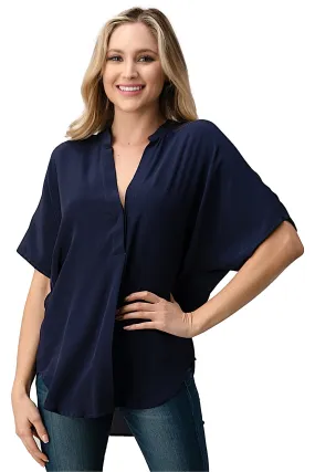 Dolman Sleeve Silk Solid Blouse Top