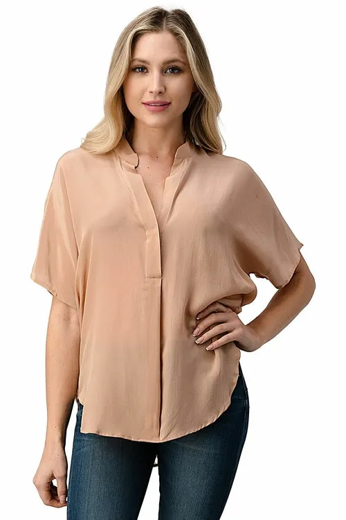 Dolman Sleeve Silk Solid Blouse Top