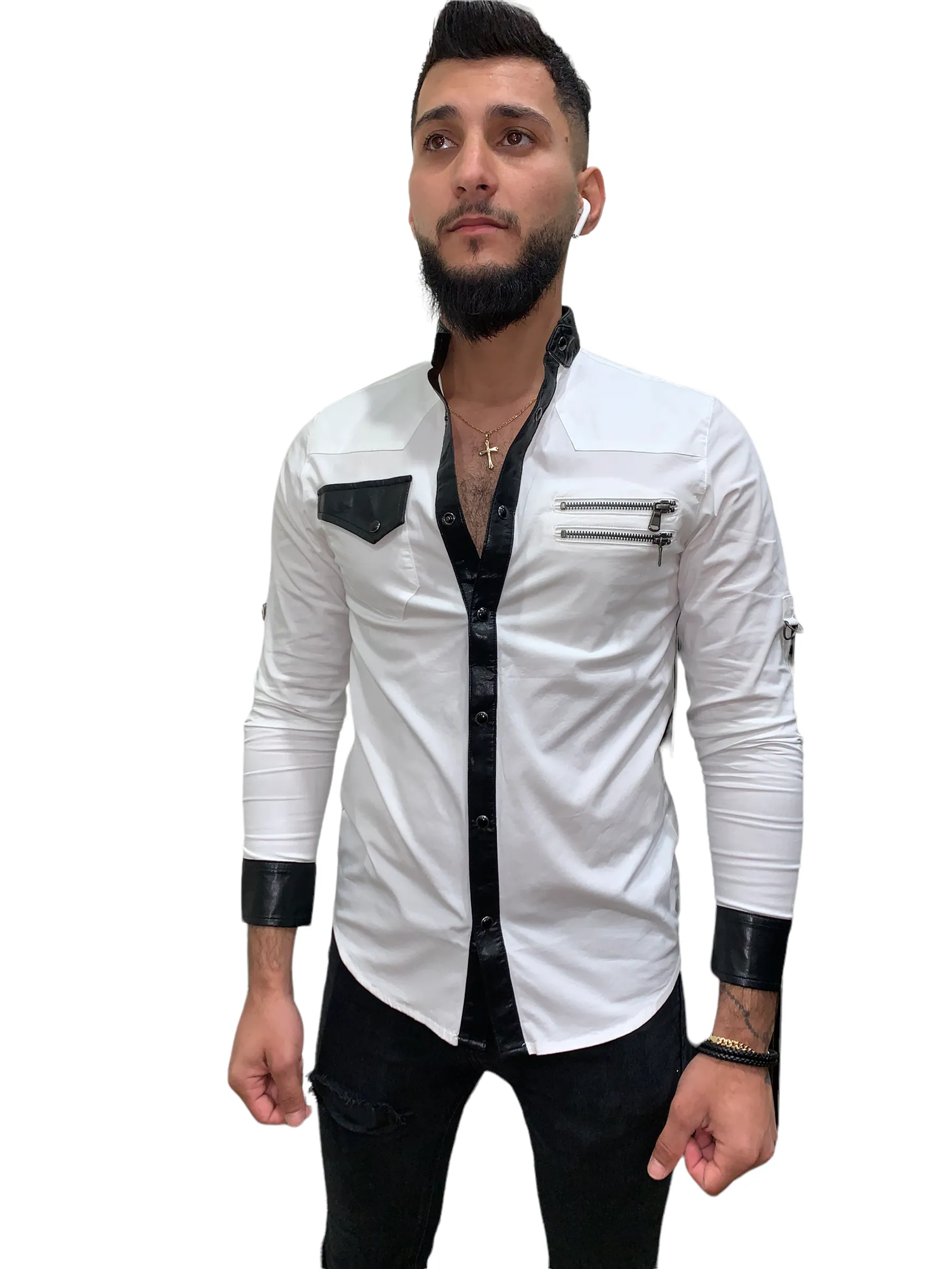 DR219 Shirt with Leather look trims