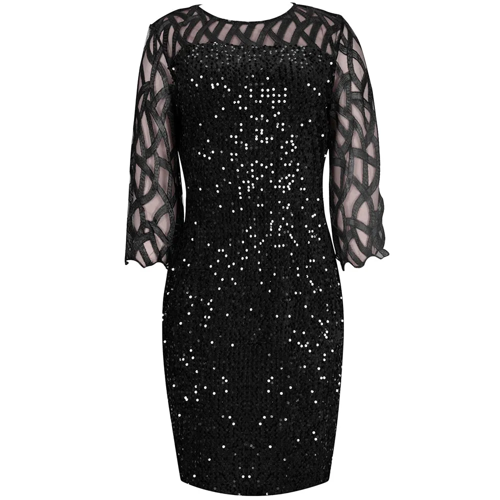 Elegant Sequin Evening Party Dresses 2022 Spring Mesh Patchwork Casual Midi Dress