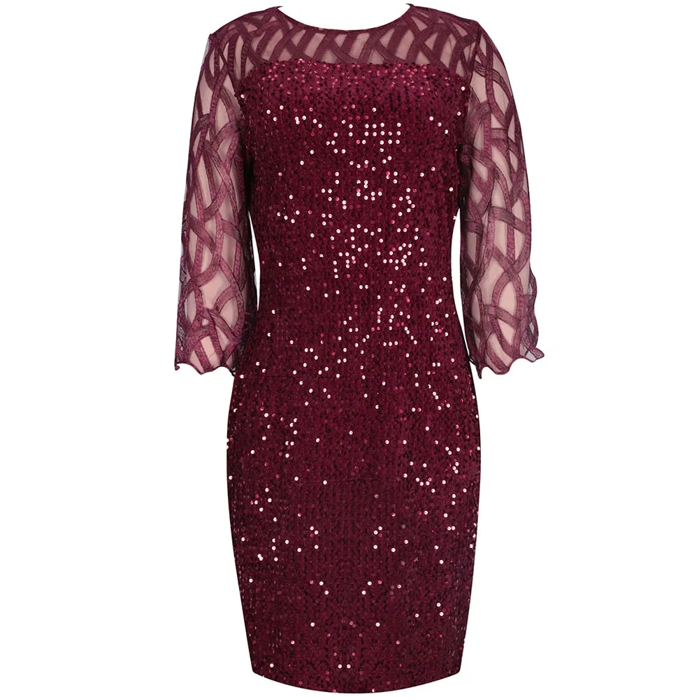 Elegant Sequin Evening Party Dresses 2022 Spring Mesh Patchwork Casual Midi Dress