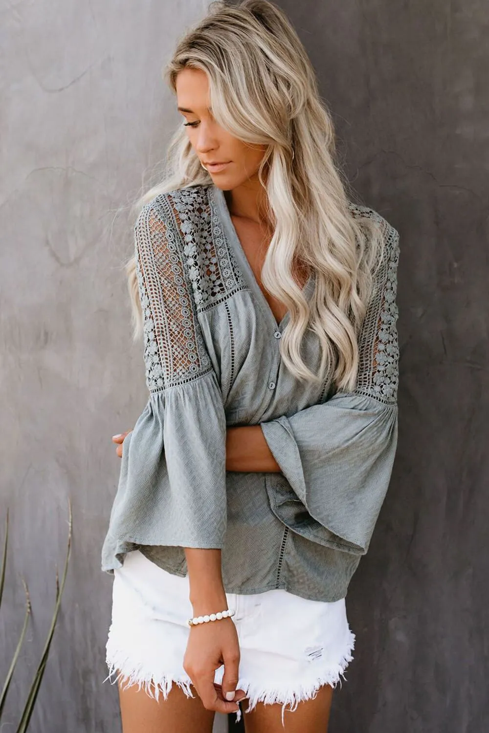 Gray The Du Jour Hollow Out Crochet Blouse