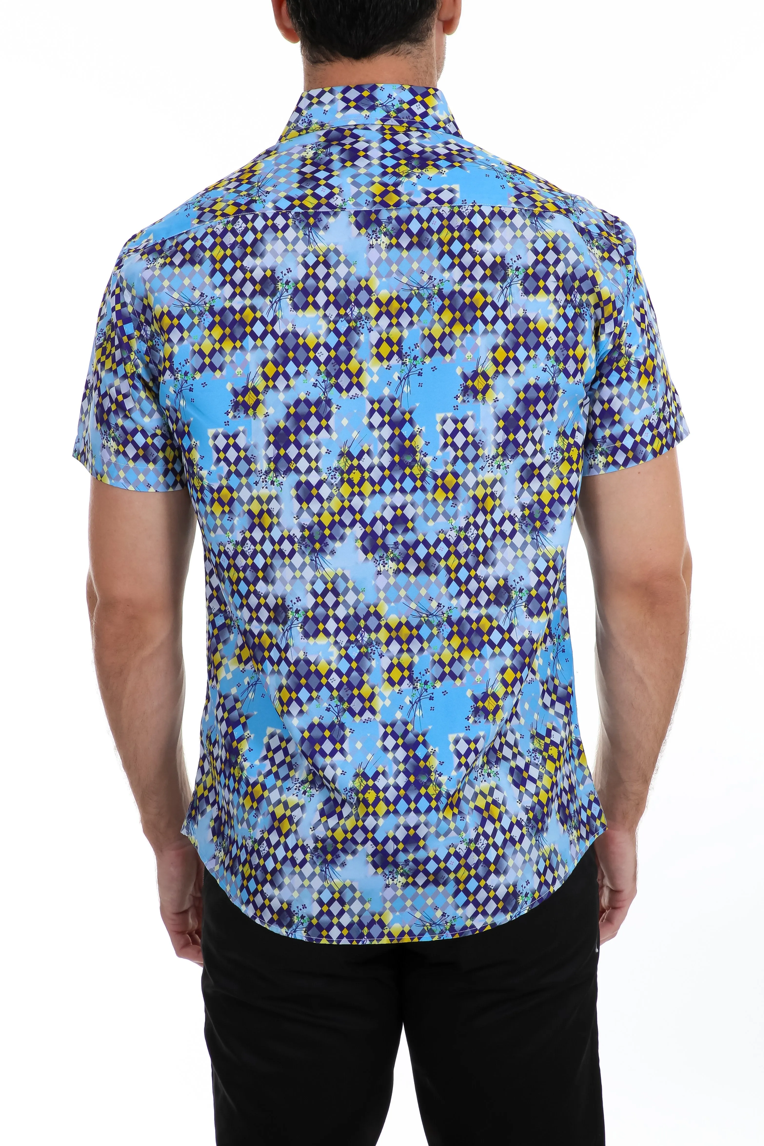 Hive Print Light Blue Short Sleeve Dress Shirt