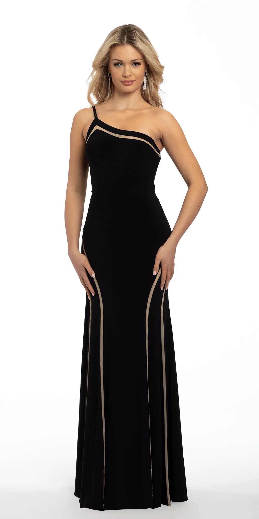 Jersey One Shoulder Dress with Illusion Panels