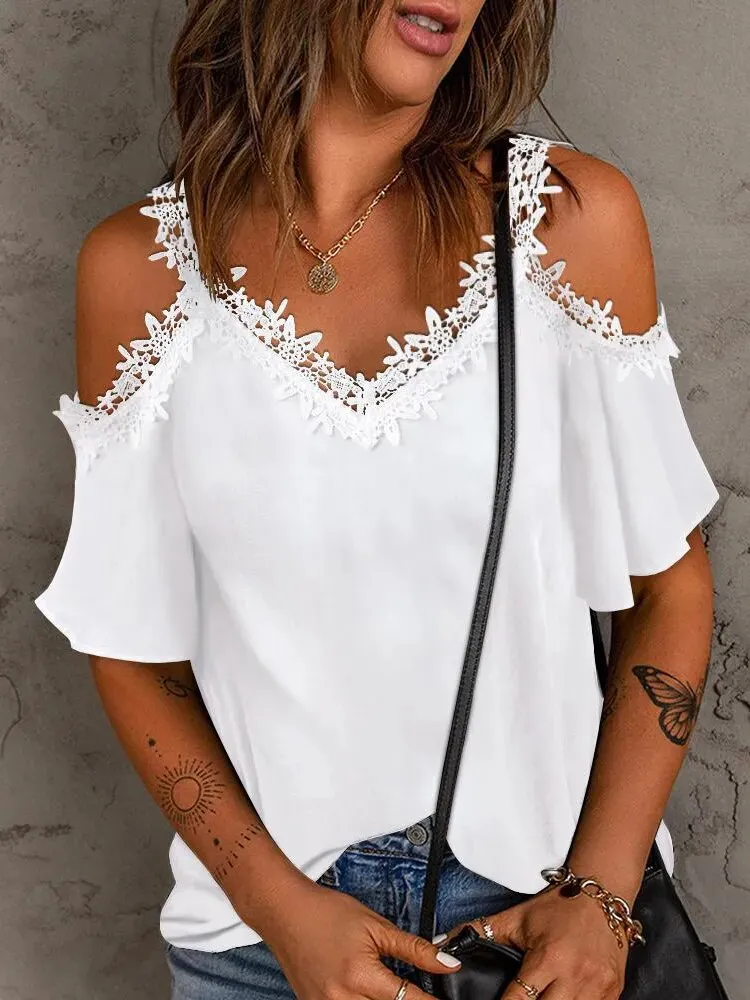 JuliaFashion - 2024 V-Neck Short Sleeve Office Blouse