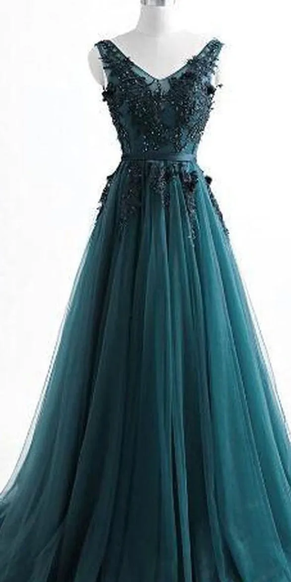 kamahe V Neck Dark Green Cheap Long Evening Prom Dresses, Sweet 16 Prom Dresses, 12378