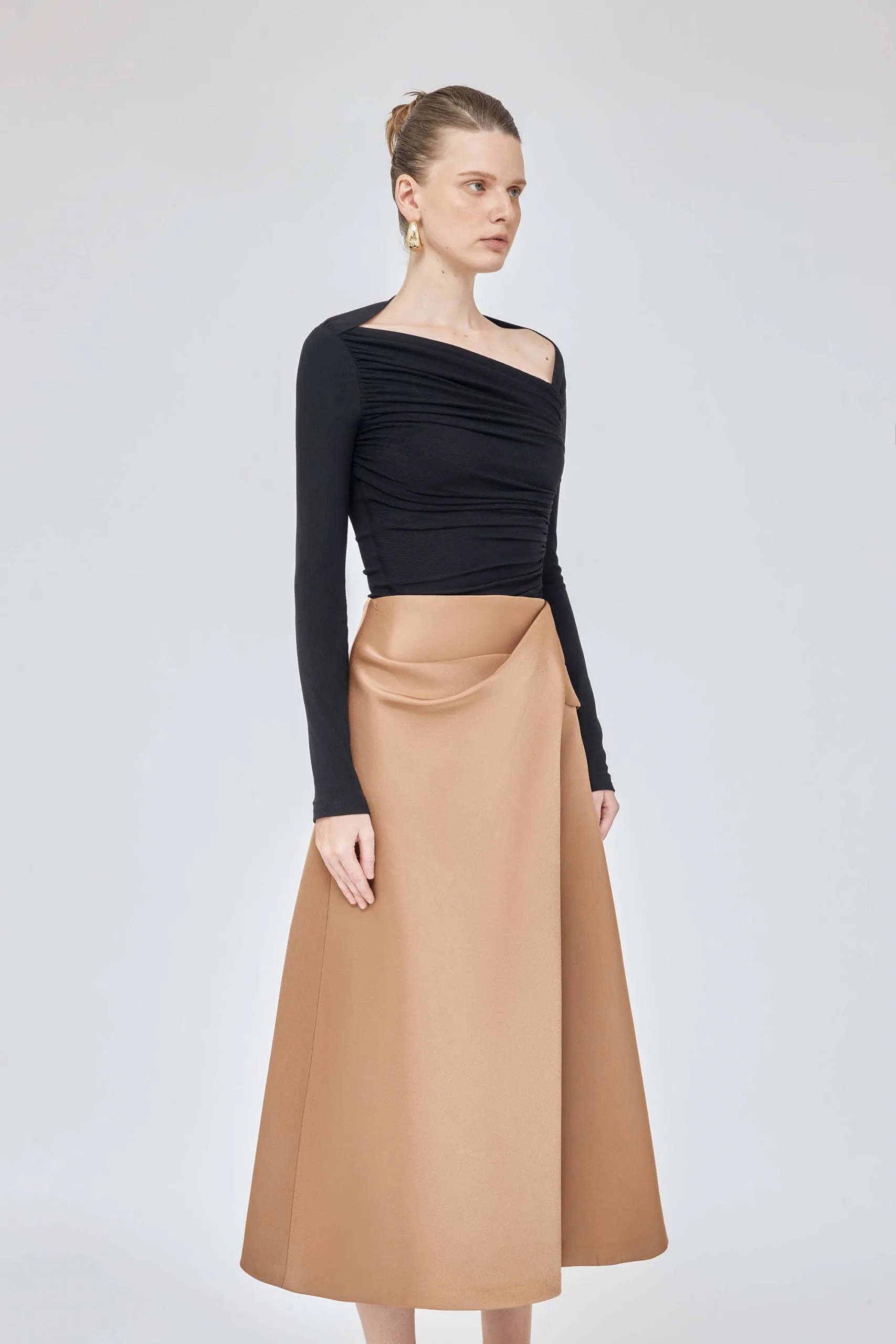 Khaki brown tailored midi skirt - Spinel