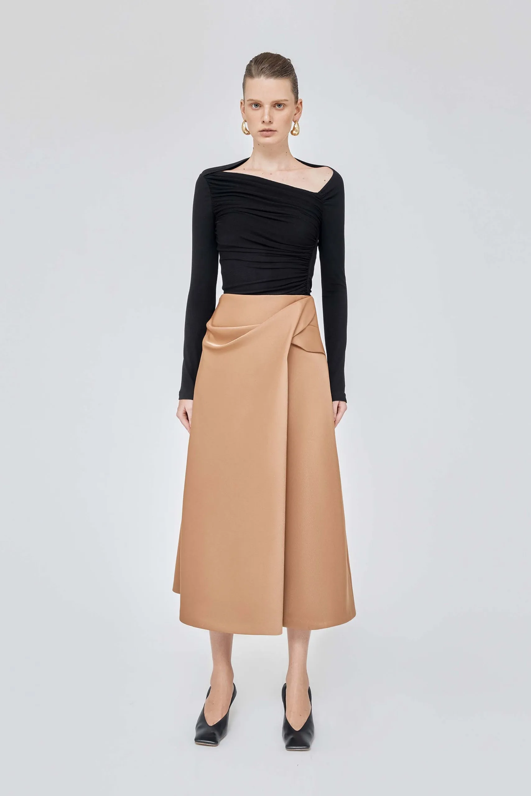 Khaki brown tailored midi skirt - Spinel