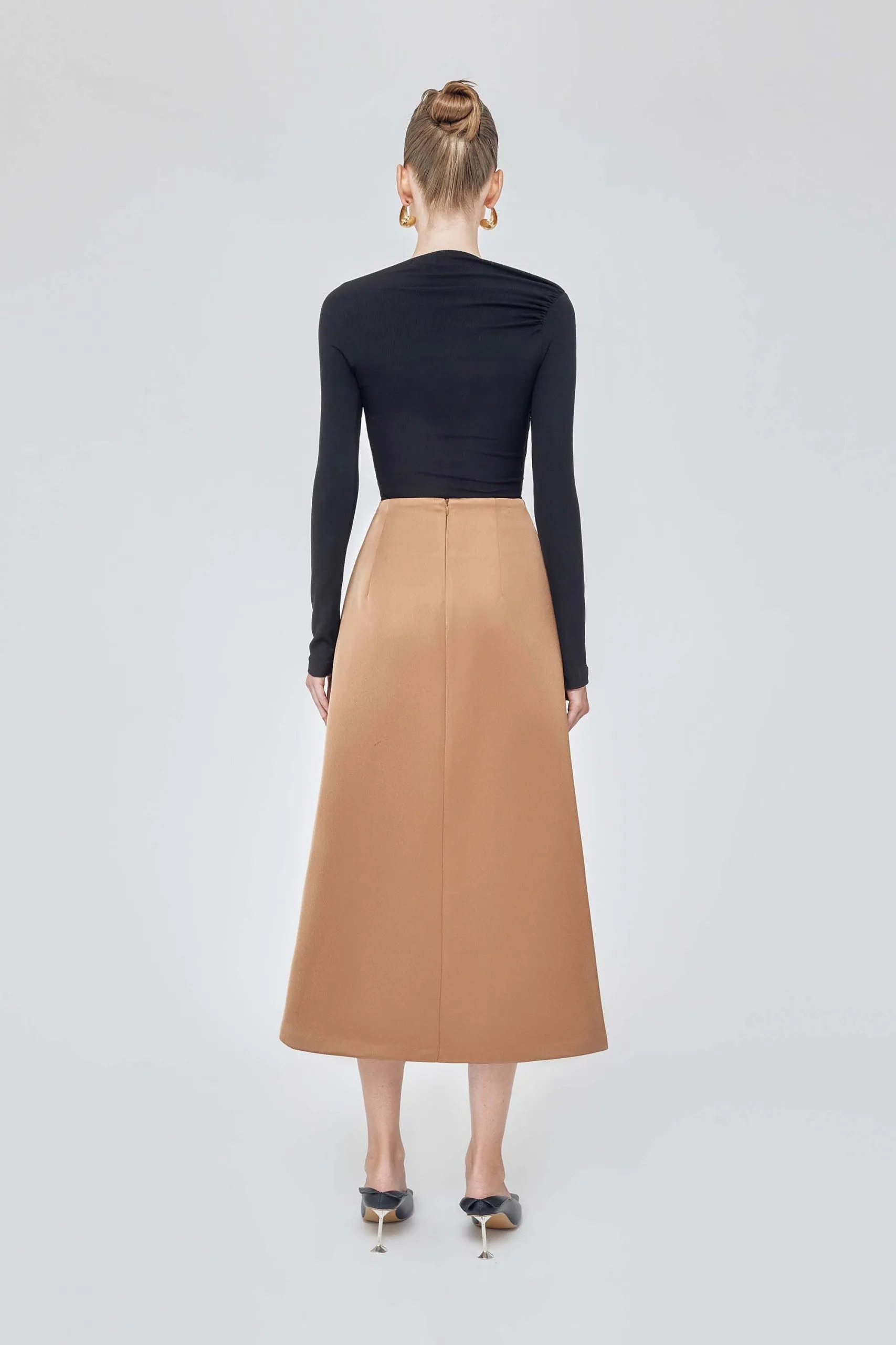 Khaki brown tailored midi skirt - Spinel