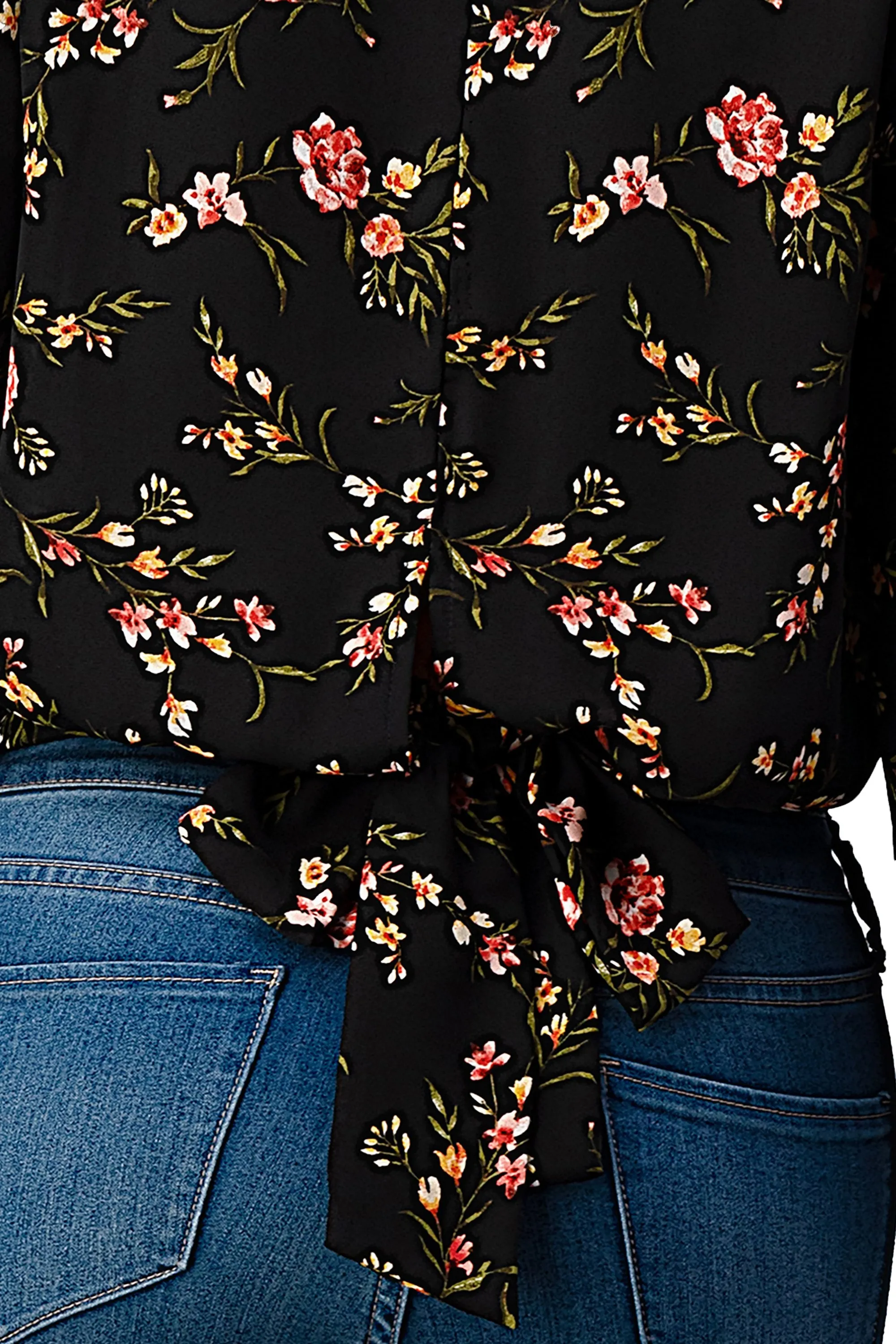 Long Sleeve Floral Surplice Blouse Top