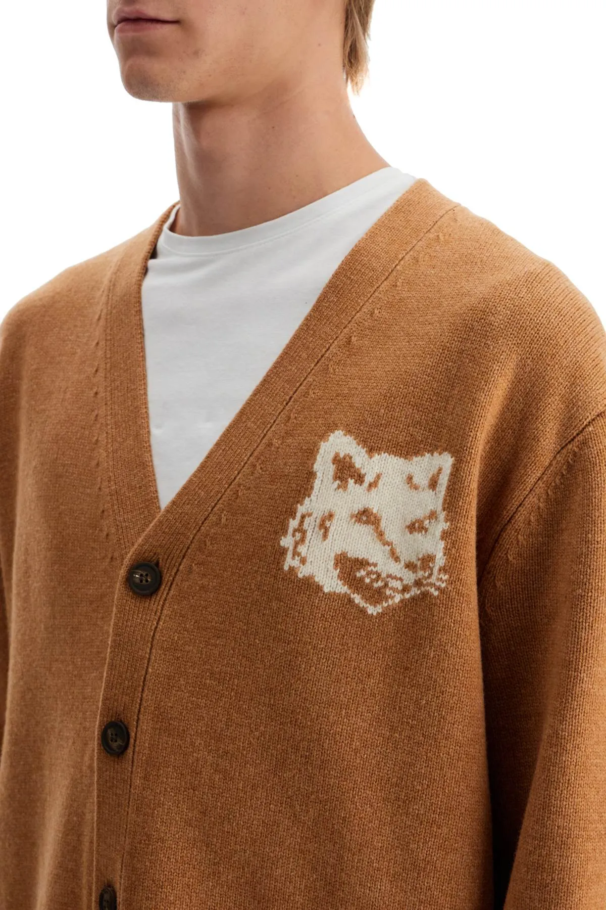 Maison Kitsune Fox Head Wool Cardigan With