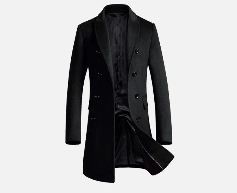 Men Trench Coat Winter Long Jacket Breasted Overcoat