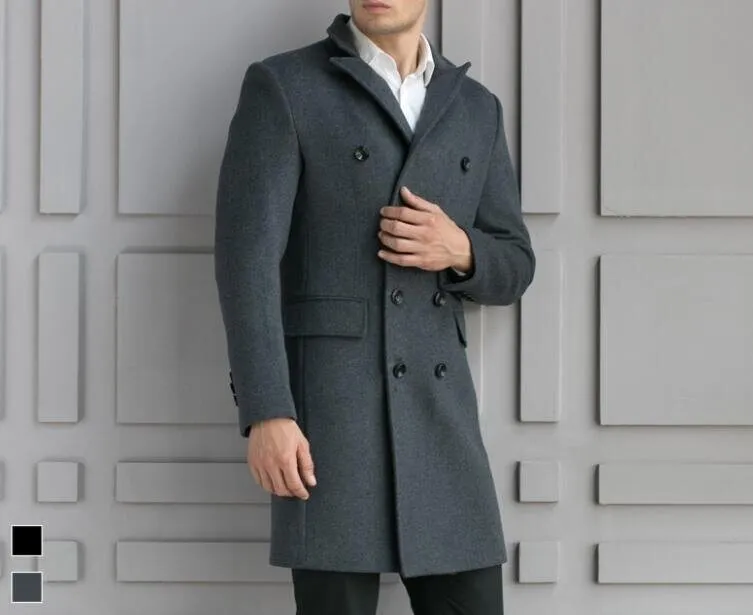 Men Trench Coat Winter Long Jacket Breasted Overcoat