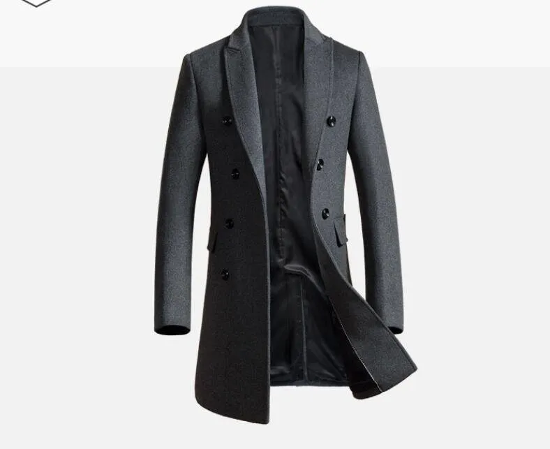 Men Trench Coat Winter Long Jacket Breasted Overcoat