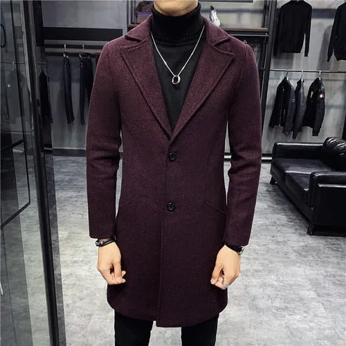 Men's Long Slim Casual Windbreaker Trench Coat