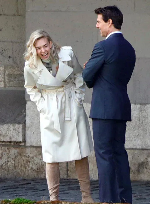 Mission Impossible White Long Leather Coat Women Worn by Vanessa Kirby