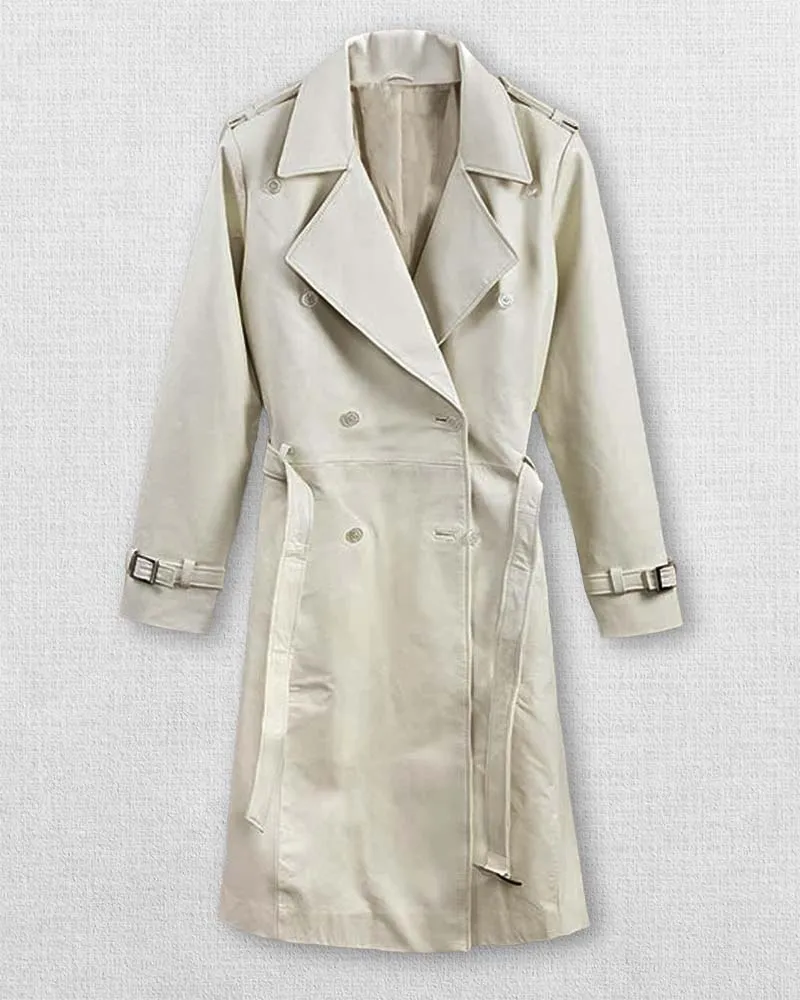 Mission Impossible White Long Leather Coat Women Worn by Vanessa Kirby