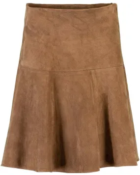 Mocha Suede Fit and Flare Mini Skirt