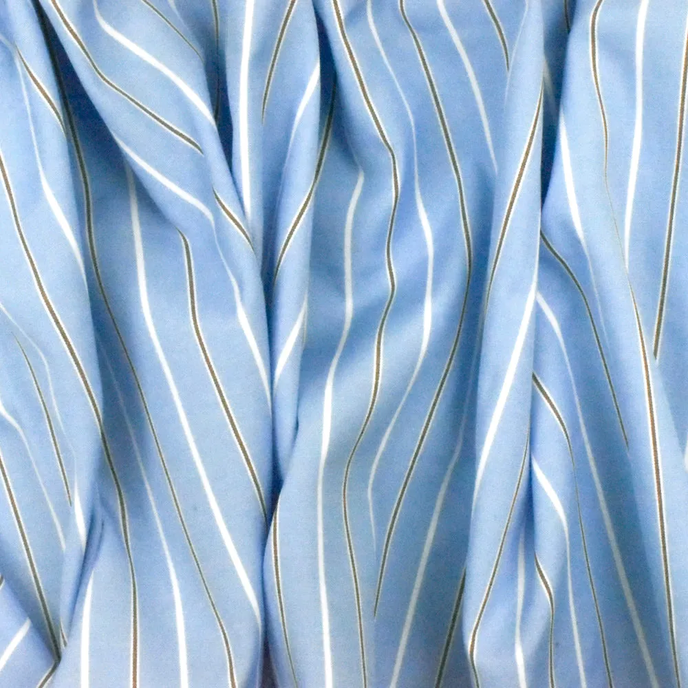 Office Blue-White-Brown Stripe Polyester Shirting Woven Fabric