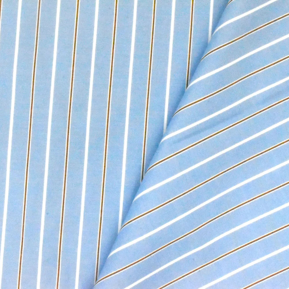 Office Blue-White-Brown Stripe Polyester Shirting Woven Fabric