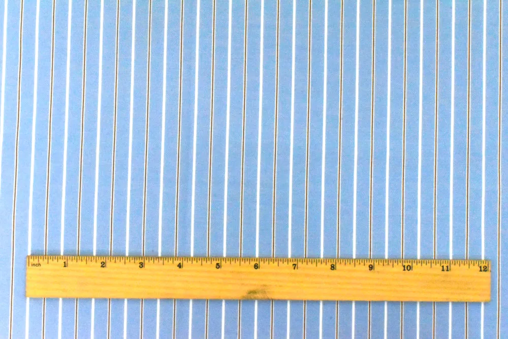 Office Blue-White-Brown Stripe Polyester Shirting Woven Fabric