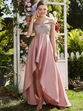 Prom Dresses Elegant Dress Prom Asymmetrical Sleeveless Off Shoulder Polyester with Sequin