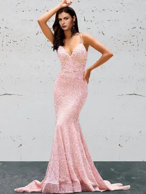 Prom Dresses Open Back Dress Prom  Sleeveless Sweetheart Sequined Backless with Sequin