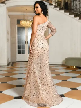 Prom Dresses Sexy Dress Formal Evening Long Sleeve One Shoulder Sequined with Sequin