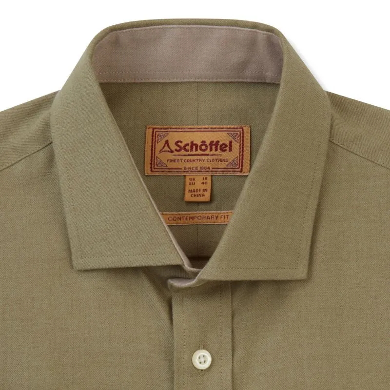 Schoffel Newton Tailored Sporting Fit Mens Cotton Wool Shirt - Olive