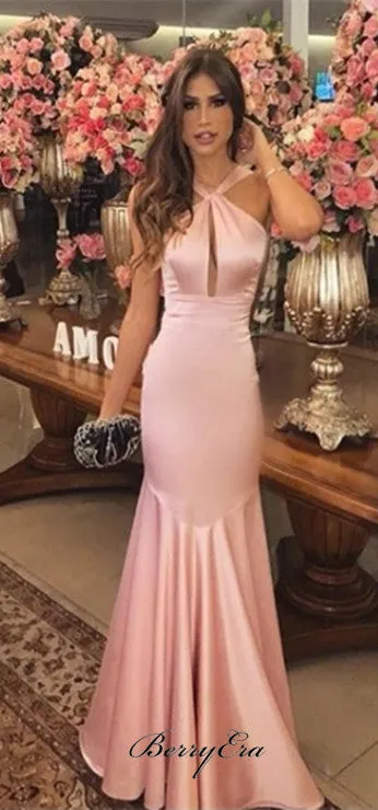 Sexy Long Mermaid Pink Prom Dresses, Elastic Satin Prom Dresses, Prom Dresses