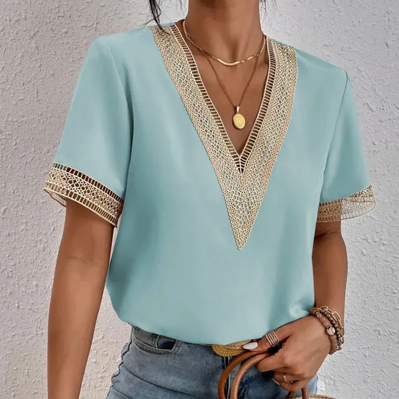 Short Elegant Chiffon Office Casual Clothing Blouse