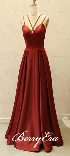 Simple A-line Satin Prom Dresses, Long Prom Dresses, Affordable Prom Dresses