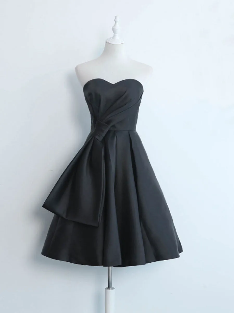 Simple Sweetheart Satin Short Black Prom Dress, Black Homecoming Dresses