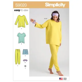 Simplicity Sewing Pattern S9020 Misses' Sleepwear Knit Tops, Trousers, Shorts & Accessories