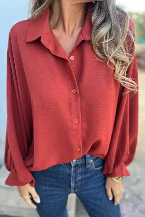 Solid Color Loose Batwing Sleeve Buttoned Casual Shirt