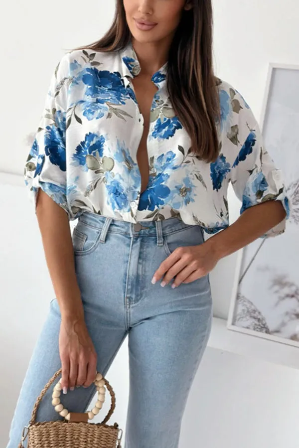 Stylish Floral Print Casual Shirt Top