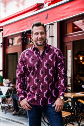 The STOCKHOLM - Men's Dark Burgundy Geo Print Shirt